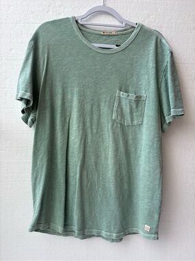 Mens Marine Layer Pocket T Shirt Green Garment Dyed Crewneck Tee Medium